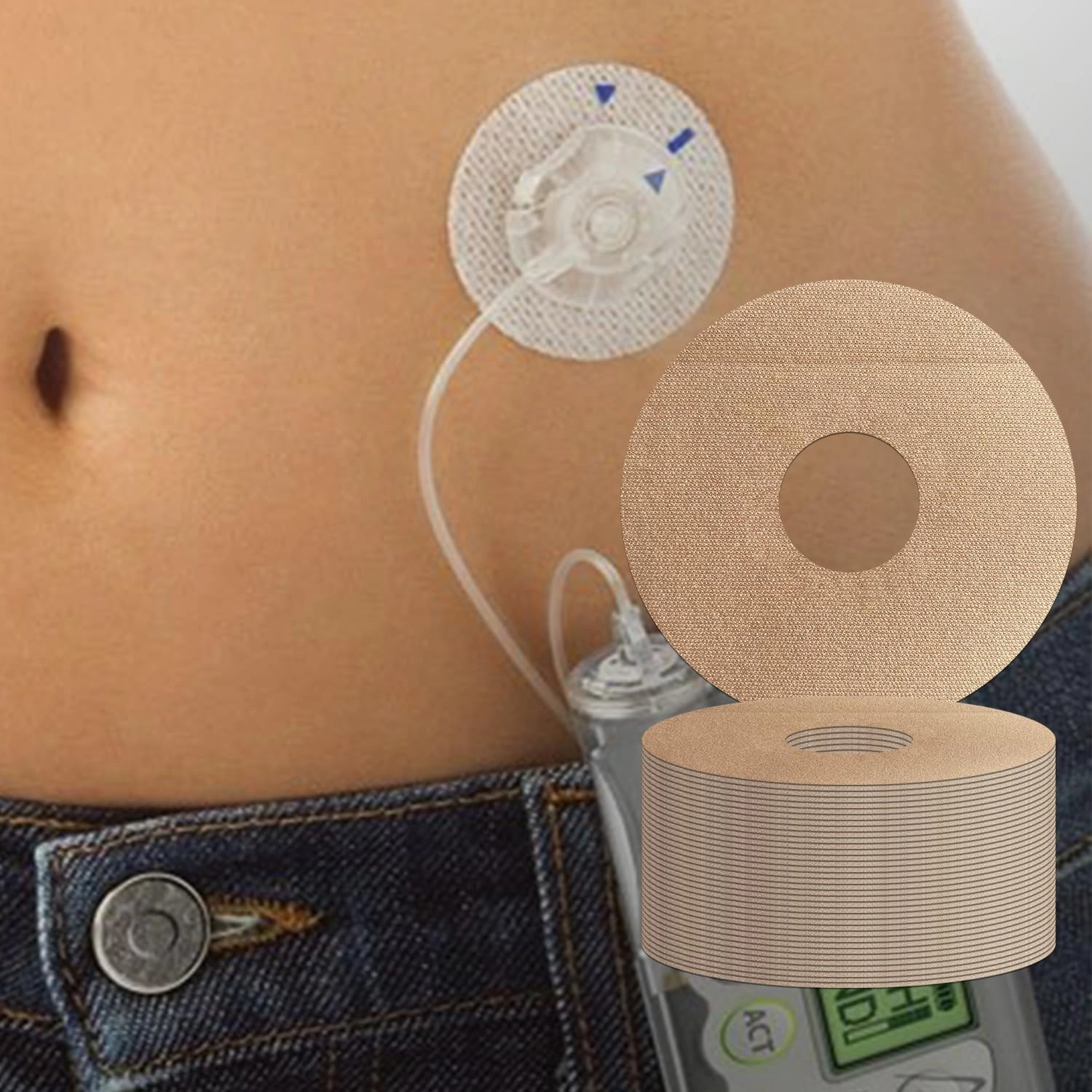 Universal Adhesive Patches for CGM and Insulin Pumps,0.8-Inch Hole,40 Pack Waterproof & Breathable CGM Patches,Long Last Sensor Patches,Pre-Cut Adhesive Tape,CGM Protection,Skin-Friendly Patches,Beige