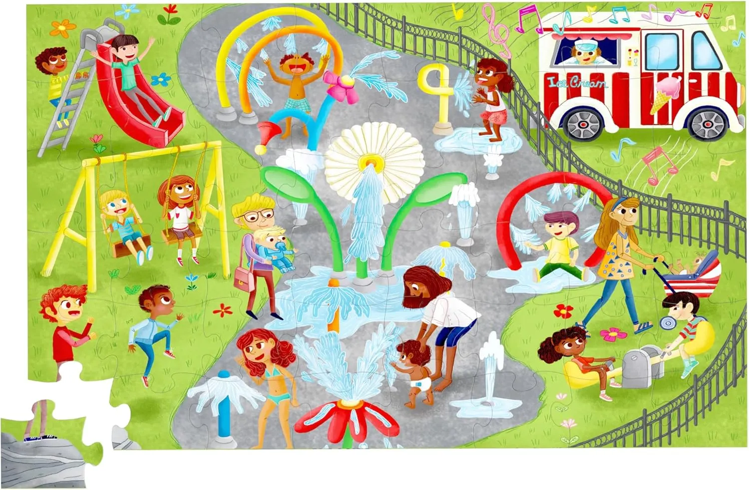 Upbounders® Splash Park 48 Piece Jumbo Puzzle for Kids Ages 4 5 6 7 8 | Beginner Floor Puzzle | Multicultural Family Children Preschoolers at Play | Large Pieces & Storage Box (FSC-Certified)