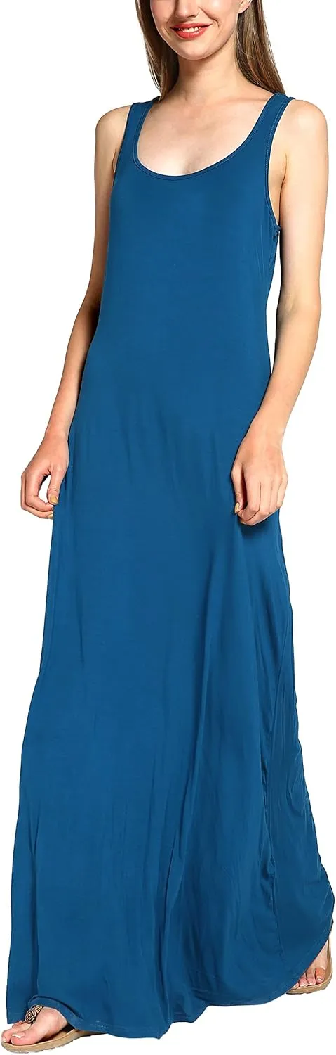 Urban CoCo Women's Scoop Neck Solid Sleeveless Summer Beach Tank Top Casual Maxi Dress