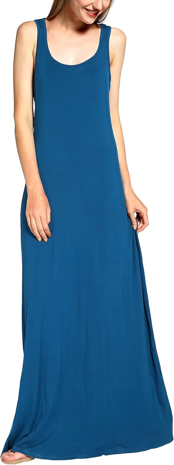Urban CoCo Women's Scoop Neck Solid Sleeveless Summer Beach Tank Top Casual Maxi Dress