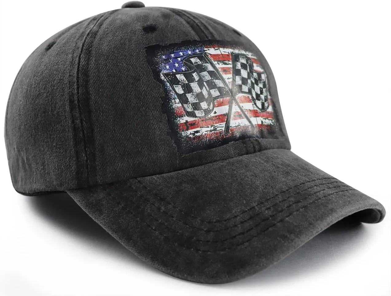 USA Race Car Checkered Flag Hat for Men Women, Funny Adjustable Cotton Racing Baseball Cap