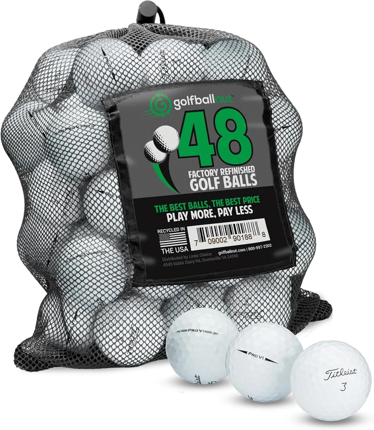 Used and Factory Refinished for Titleist Pro V1 Mint 5A (White) (24 & 48) Golf Balls Mesh Bag Included