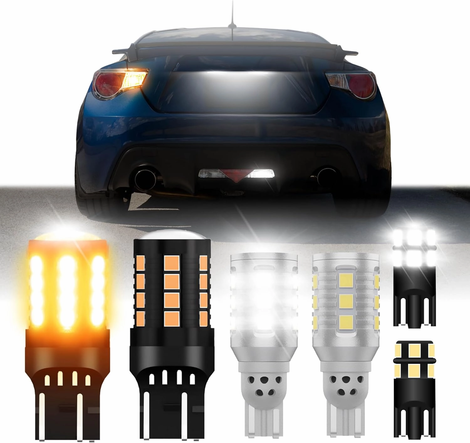 USR Amber Turn Signal & White Reverse Backup & White License Plate LED Bulbs Canbus Error Free - 6 Pieces Combo UPGRADE Compatible with 2013-2016 Subaru BRZ Tail Lights (Fits Factory Tail Lamps)