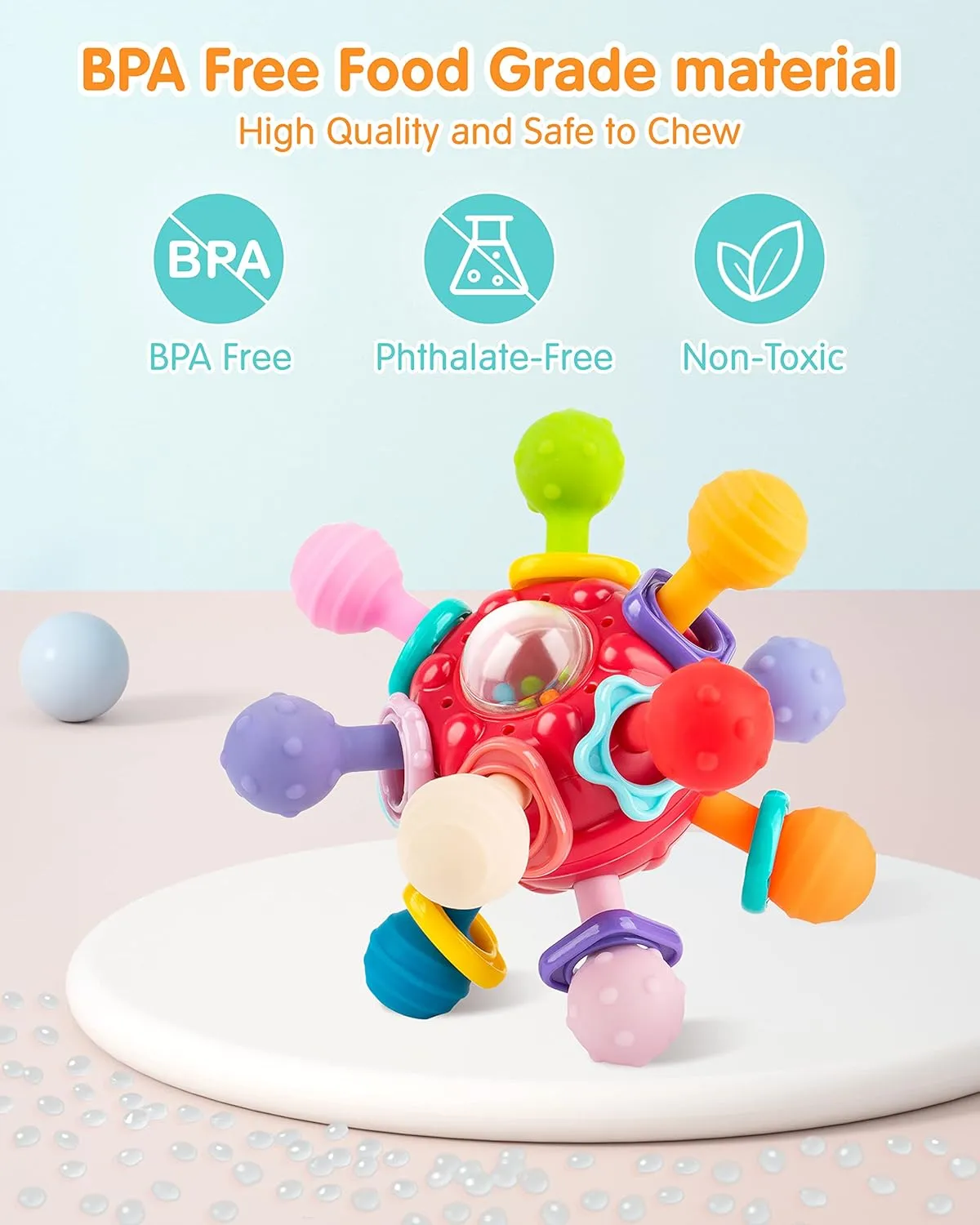 Vanmor Teething Sensory Ball, Teething Toys for Babies 0-6 Months, Rattle Teeters 6 Month Toys,Sensory Chew Toys for Babies Grasping Activities Infant Enrichment Toys for Babies 0-12 (Red)