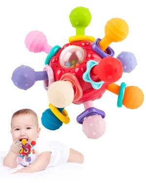 Vanmor Teething Sensory Ball, Teething Toys for Babies 0-6 Months, Rattle Teeters 6 Month Toys,Sensory Chew Toys for Babies Grasping Activities Infant Enrichment Toys for Babies 0-12 (Red)