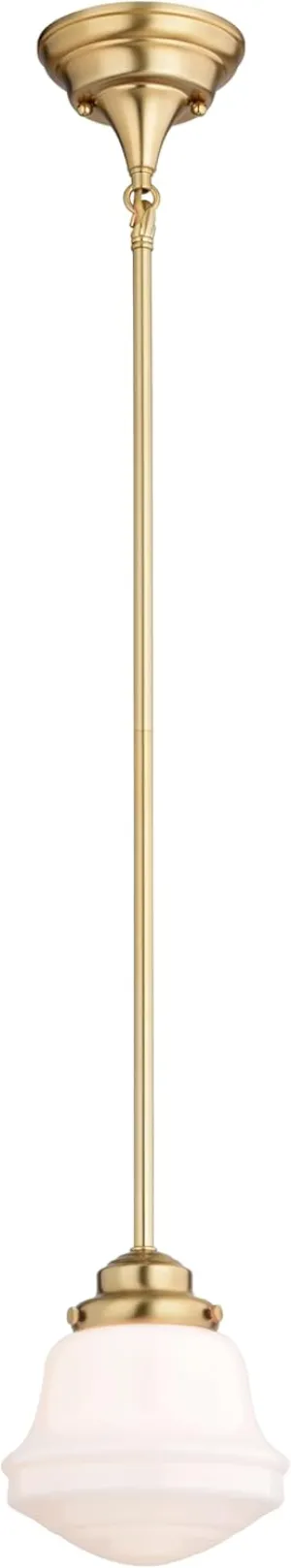 VAXCEL Huntley LED Compatible Gold Brass Farmhouse Mini Pendant Ceiling Light White Schoolhouse Glass