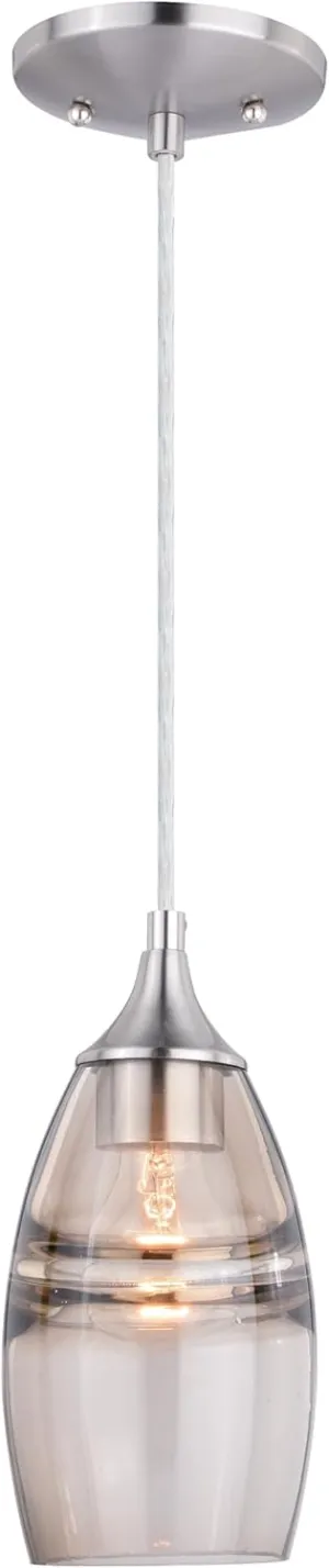 VAXCEL Milano Satin Nickel Mini Pendant Ceiling Light Amber Fog Glass