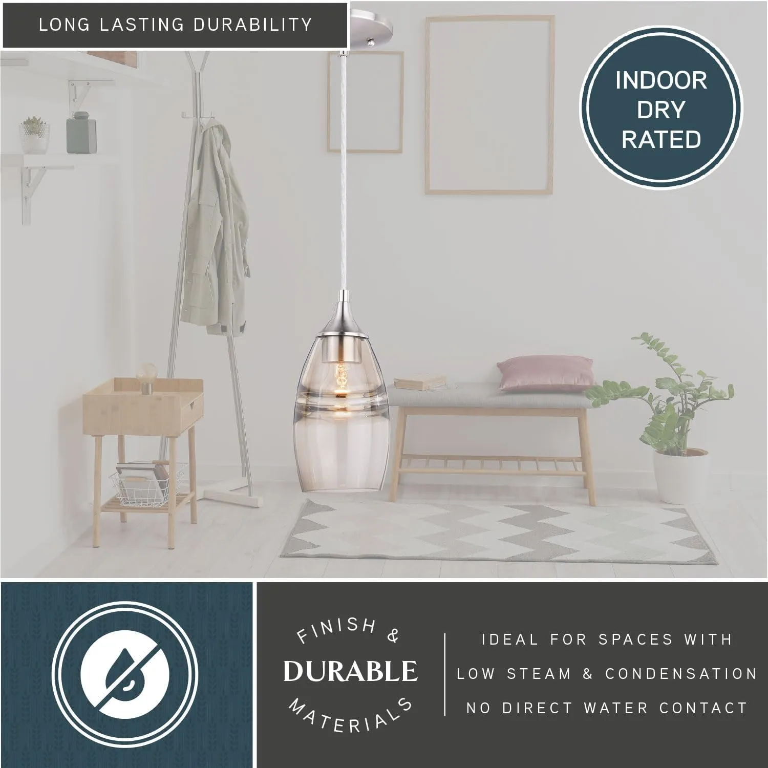 VAXCEL Milano Satin Nickel Mini Pendant Ceiling Light Amber Fog Glass