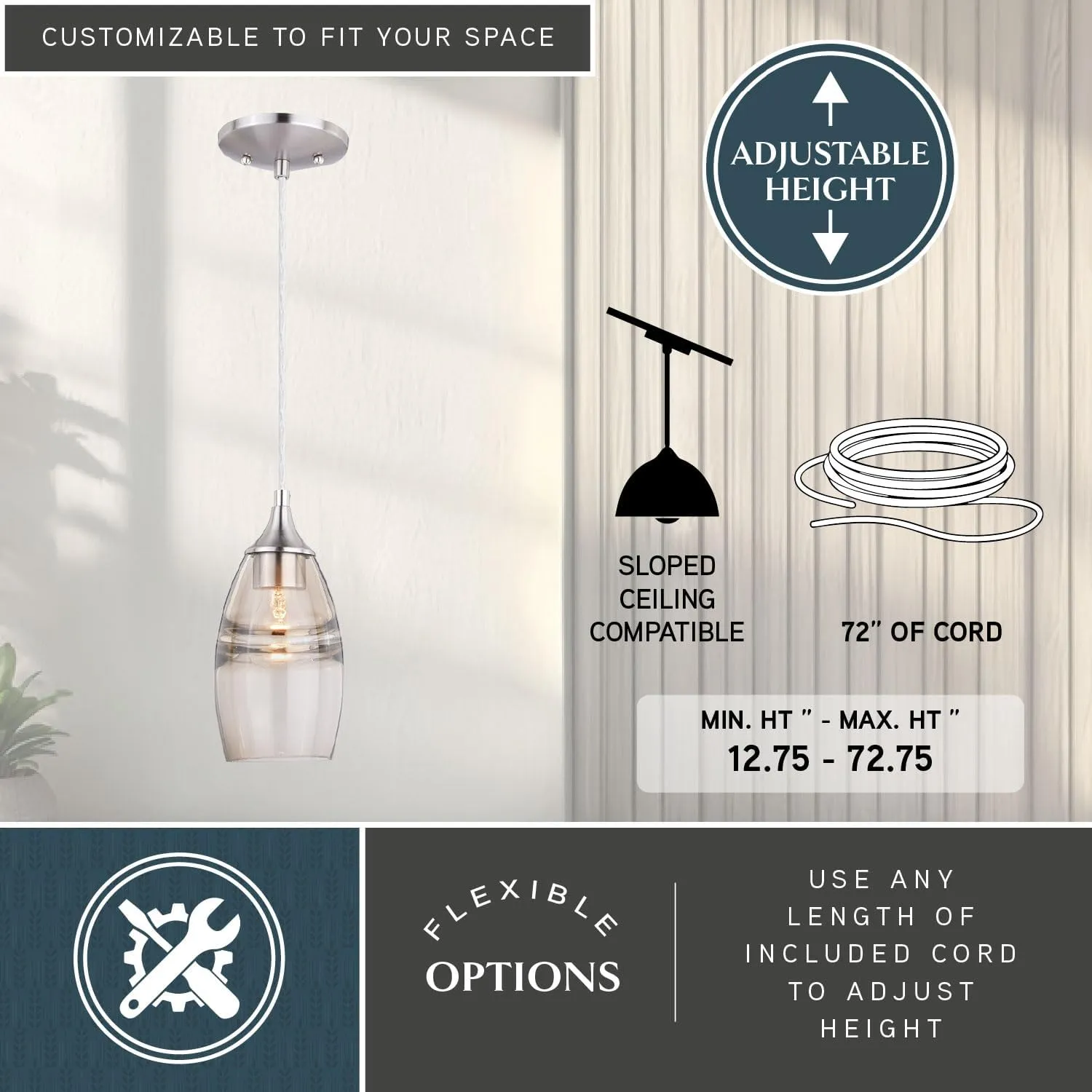 VAXCEL Milano Satin Nickel Mini Pendant Ceiling Light Amber Fog Glass