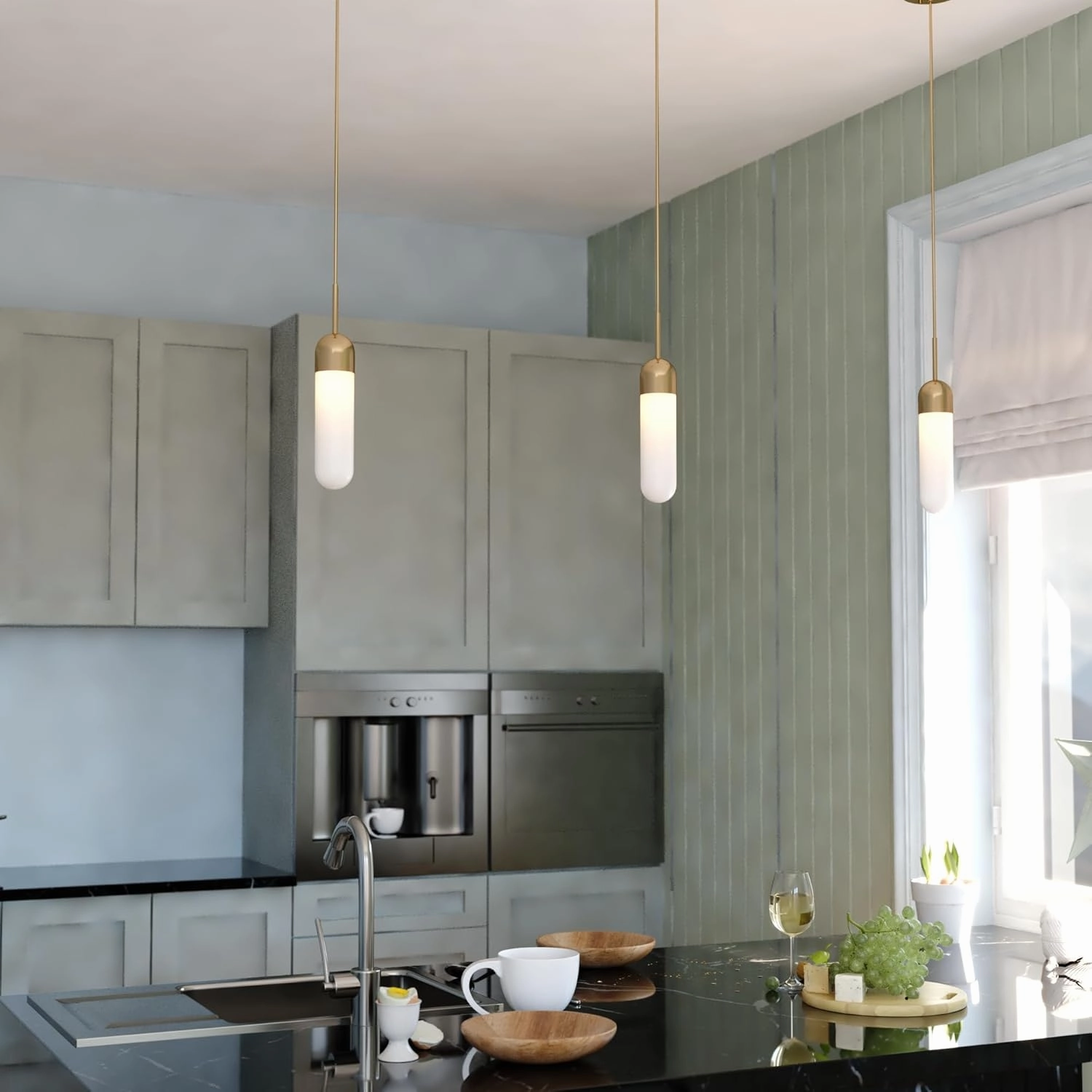 VAXCEL Thalia Gold Brass Contemporary Mini Pendant Ceiling Light White Pill Glass