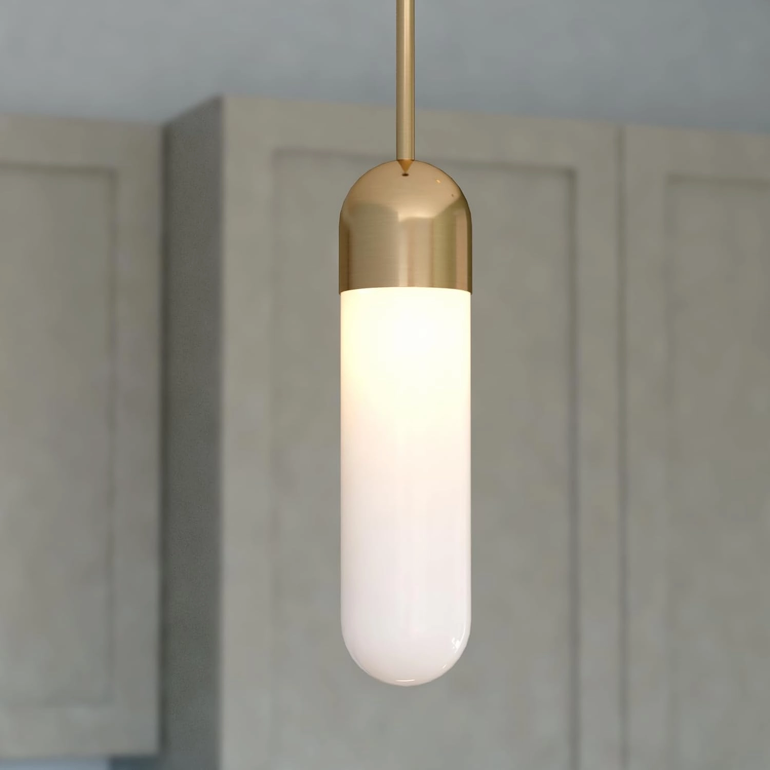VAXCEL Thalia Gold Brass Contemporary Mini Pendant Ceiling Light White Pill Glass