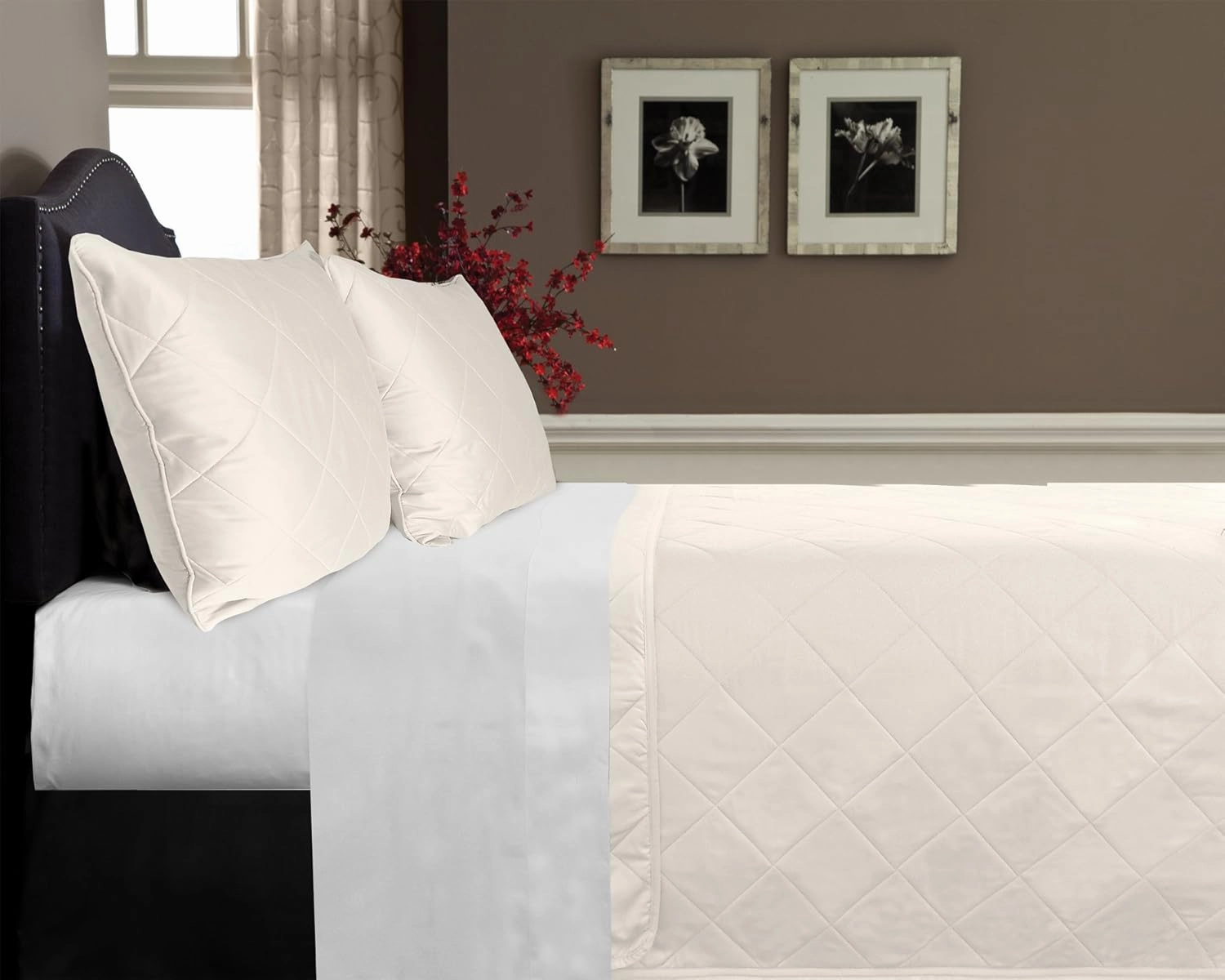 Veratex Made in The USA 100% Cotton Sateen 3-Piece 800 Thread Count Duvet Cover Set, Full/Queen, Ivory