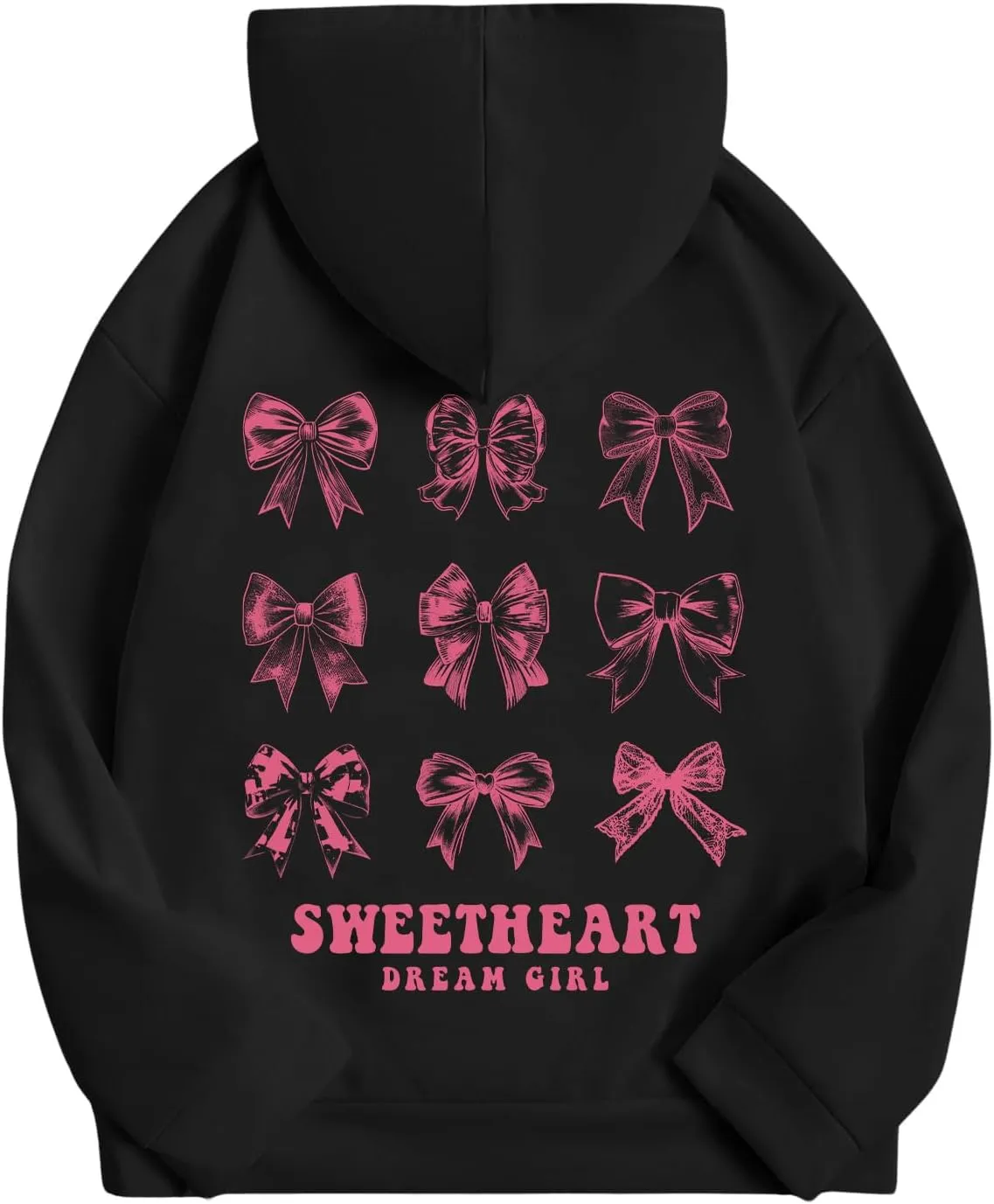 Verdusa Girl's Bow Letter Graphic Hoodie Lightweight Sweatshirts Cute Long Sleeve Pullover Top