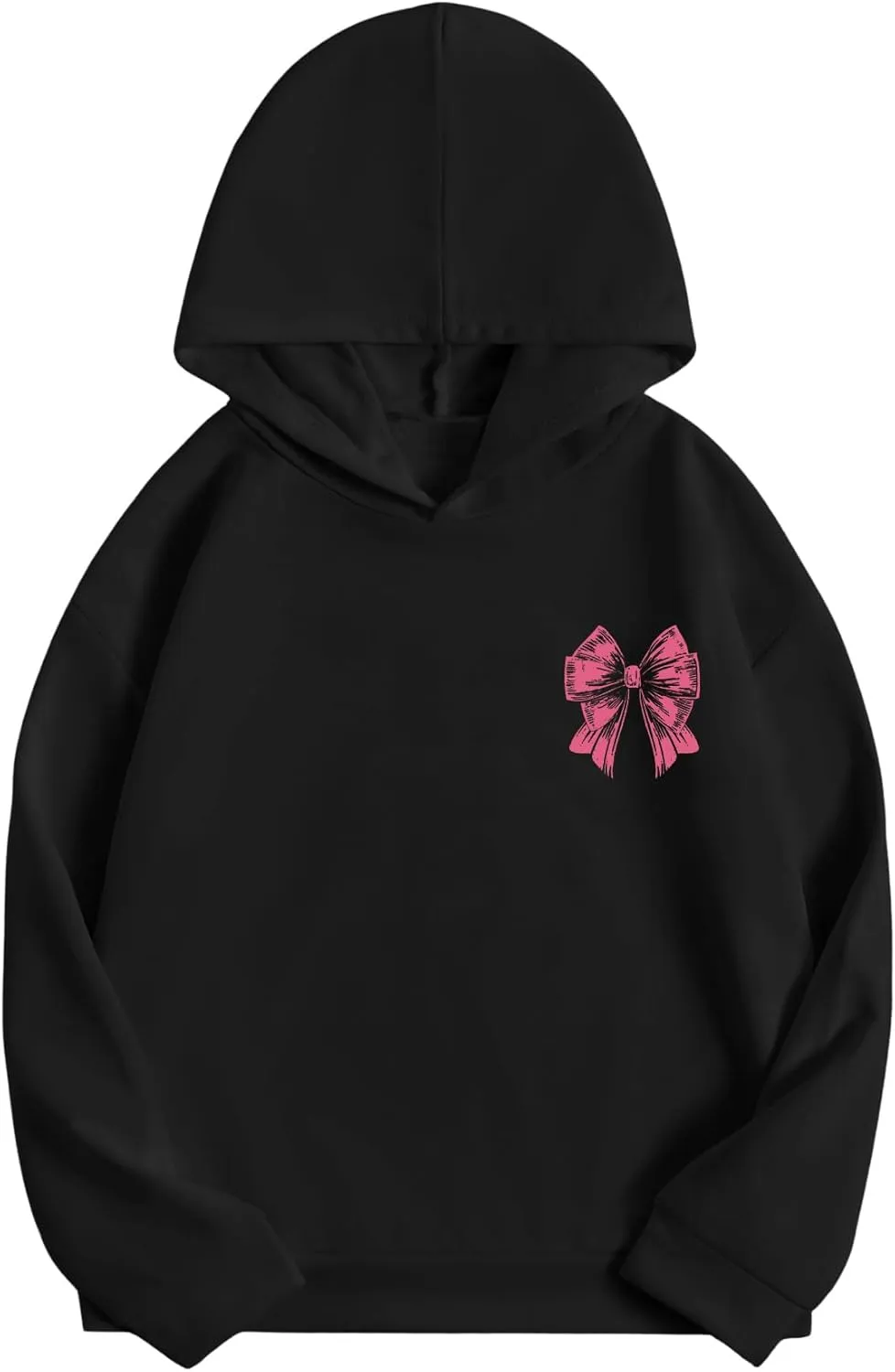 Verdusa Girl's Bow Letter Graphic Hoodie Lightweight Sweatshirts Cute Long Sleeve Pullover Top