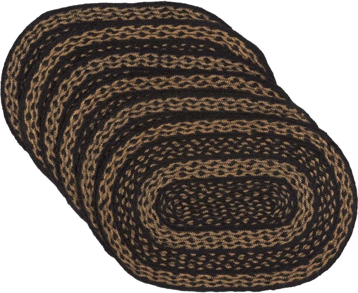 VHC Brands Classic Country Primitive Tabletop & Kitchen-Farmhouse Jute Black Placemat Set of 6, 12" x 18"