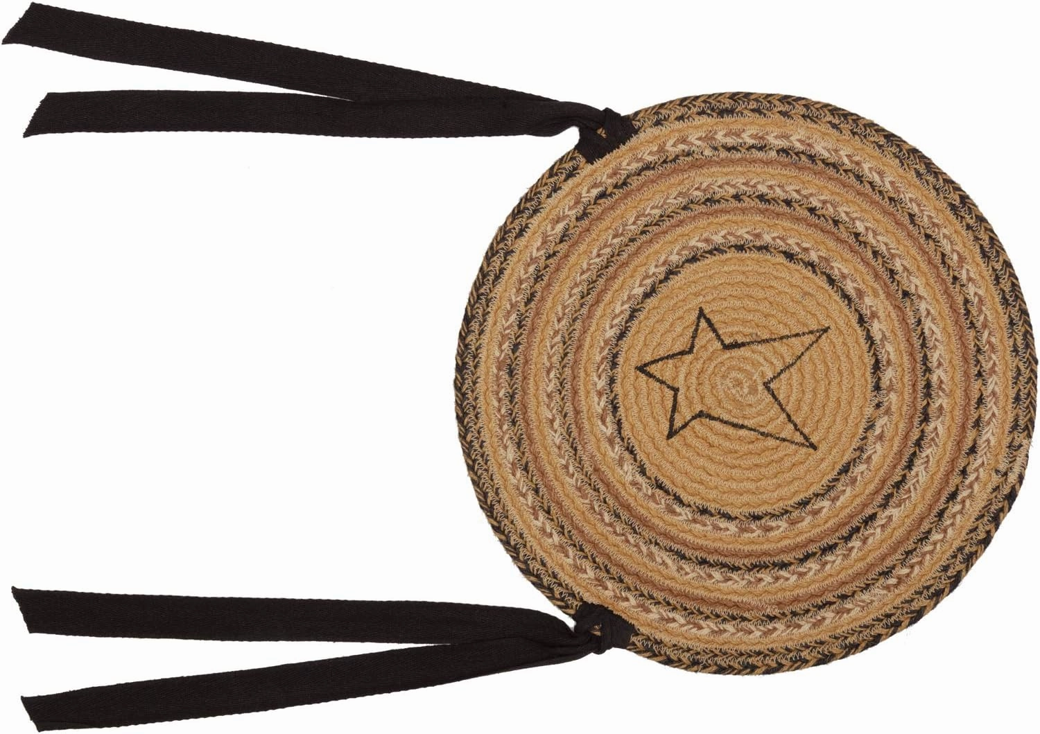 VHC Brands Kettle Grove Primitive Jute Round Textured Chair Pad Applique Star Set of 6 15"