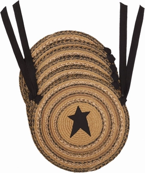 VHC Brands Kettle Grove Primitive Jute Round Textured Chair Pad Applique Star Set of 6 15"