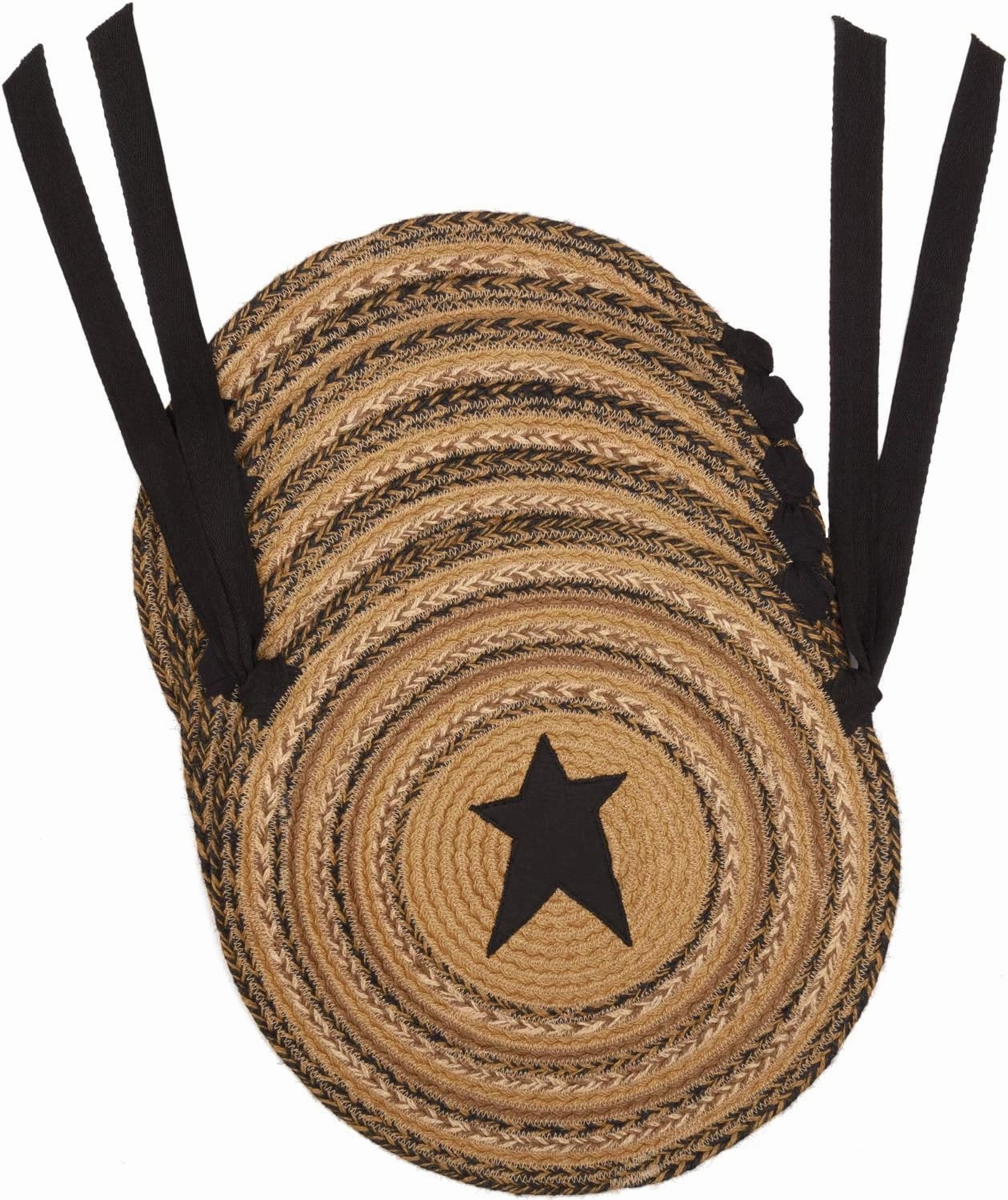 VHC Brands Kettle Grove Primitive Jute Round Textured Chair Pad Applique Star Set of 6 15"