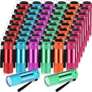 VIHOSE 48 Pcs Mini Flashlights Bulk, Bright Aluminum Handheld Flash Light with Lanyard, Small LED Flashlights for Kids Night Reading Emergency Hurricane Camping Hiking Party Favors(Multicolor)