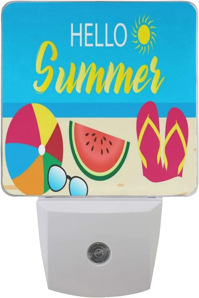Vikko Summer Beach Ball Slippers Night Light Plug in 2 Pack LED Lamp Dusk to Dawn Sensor Nightlight for Kids Adults Bedroom Living Room Hallway Home Decorative