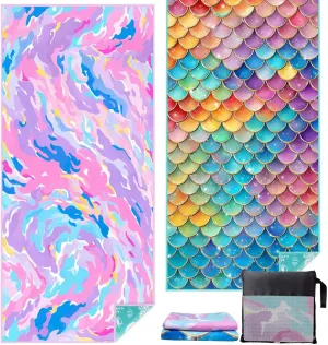Vimorco Quick Dry Beach Towel Set of 2 -Sand Free Absorbent Microfiber Towels 72"x31" Swim Pool Camping Beach Accessories Oversized Beach Towel Set for Girls Women Adults Travel Vacation Essentials
