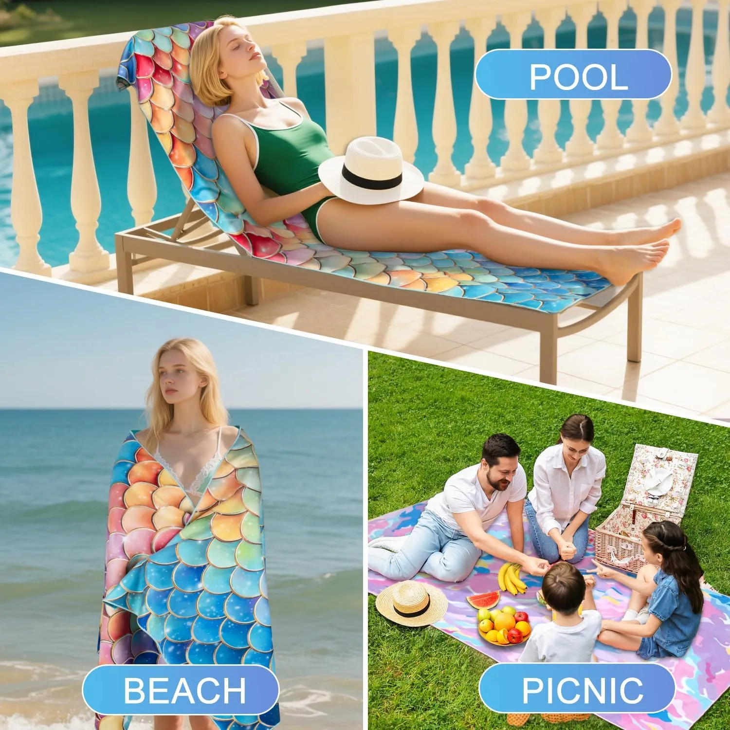 Vimorco Quick Dry Beach Towel Set of 2 -Sand Free Absorbent Microfiber Towels 72"x31" Swim Pool Camping Beach Accessories Oversized Beach Towel Set for Girls Women Adults Travel Vacation Essentials