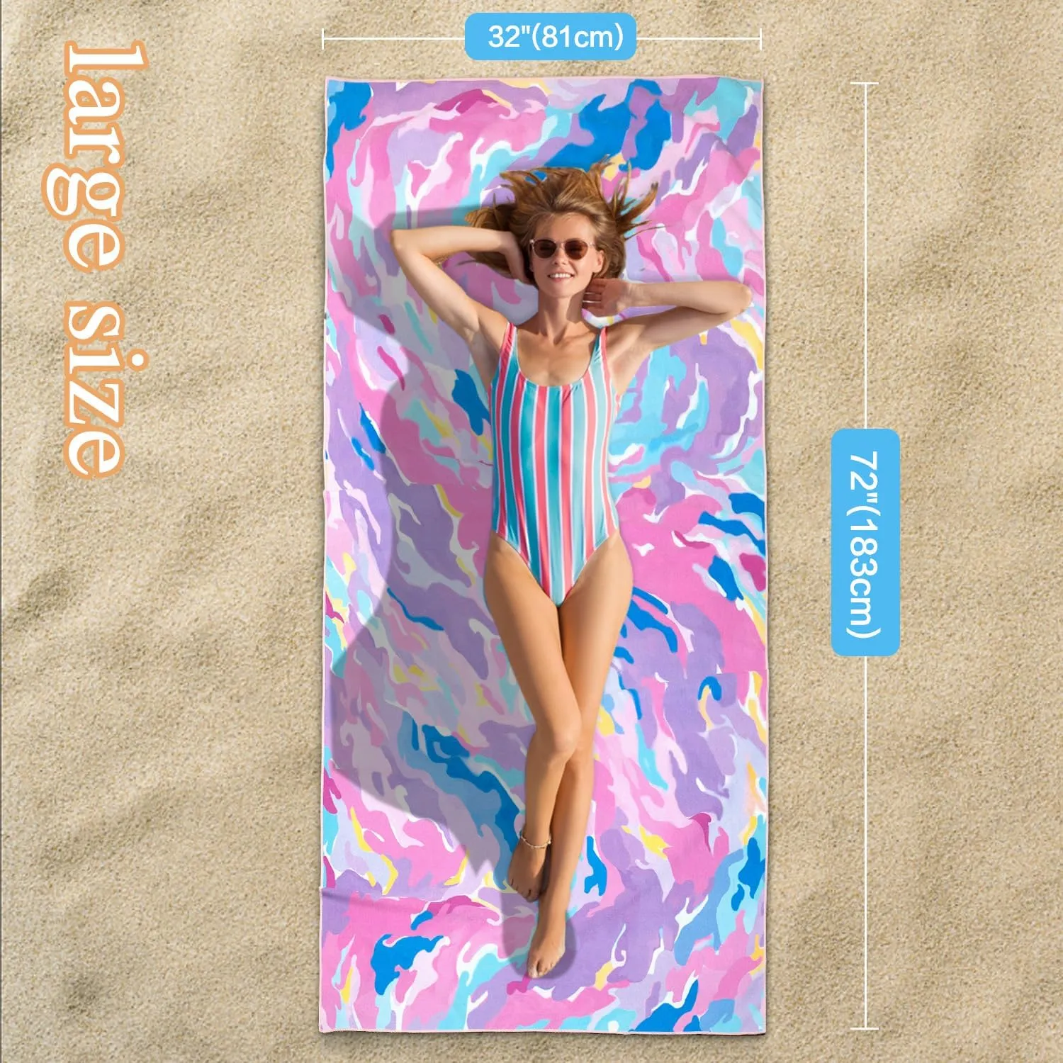 Vimorco Quick Dry Beach Towel Set of 2 -Sand Free Absorbent Microfiber Towels 72"x31" Swim Pool Camping Beach Accessories Oversized Beach Towel Set for Girls Women Adults Travel Vacation Essentials