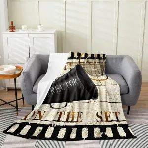 Vintage Cinema Movie Theater Flannel Fleece Blanket Cinema Poster Design Plush Throw Blanket, for Boys Girls Rustic Wooden Old Fashion Home Decor All Season,Bed Blanket Room Decor Throw 50"x60"