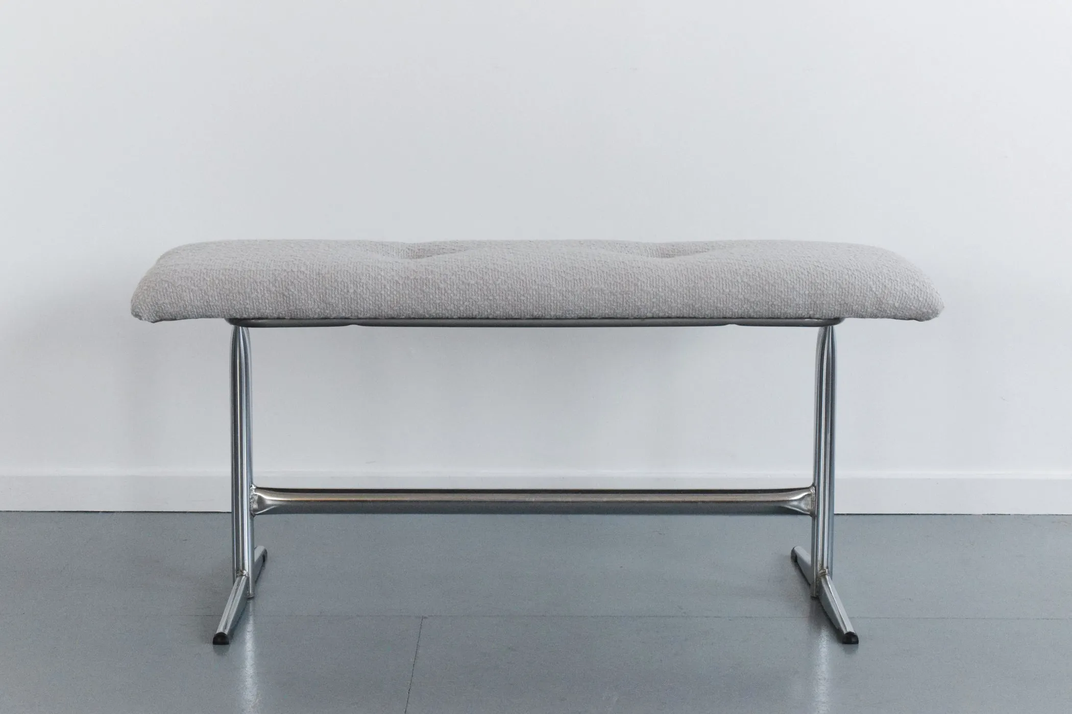 Vintage Tubular Chrome Bench with Boucle Fabric