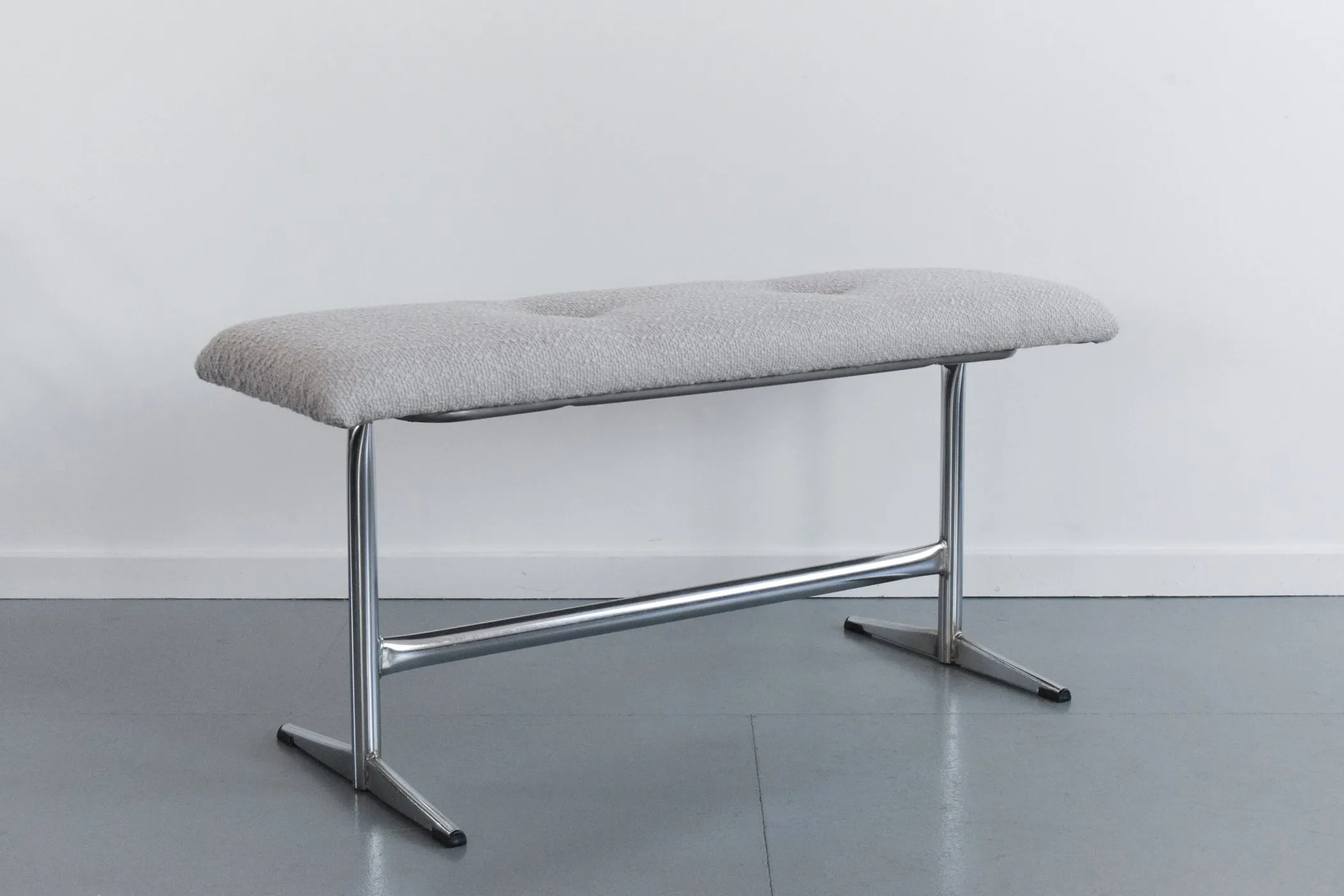 Vintage Tubular Chrome Bench with Boucle Fabric