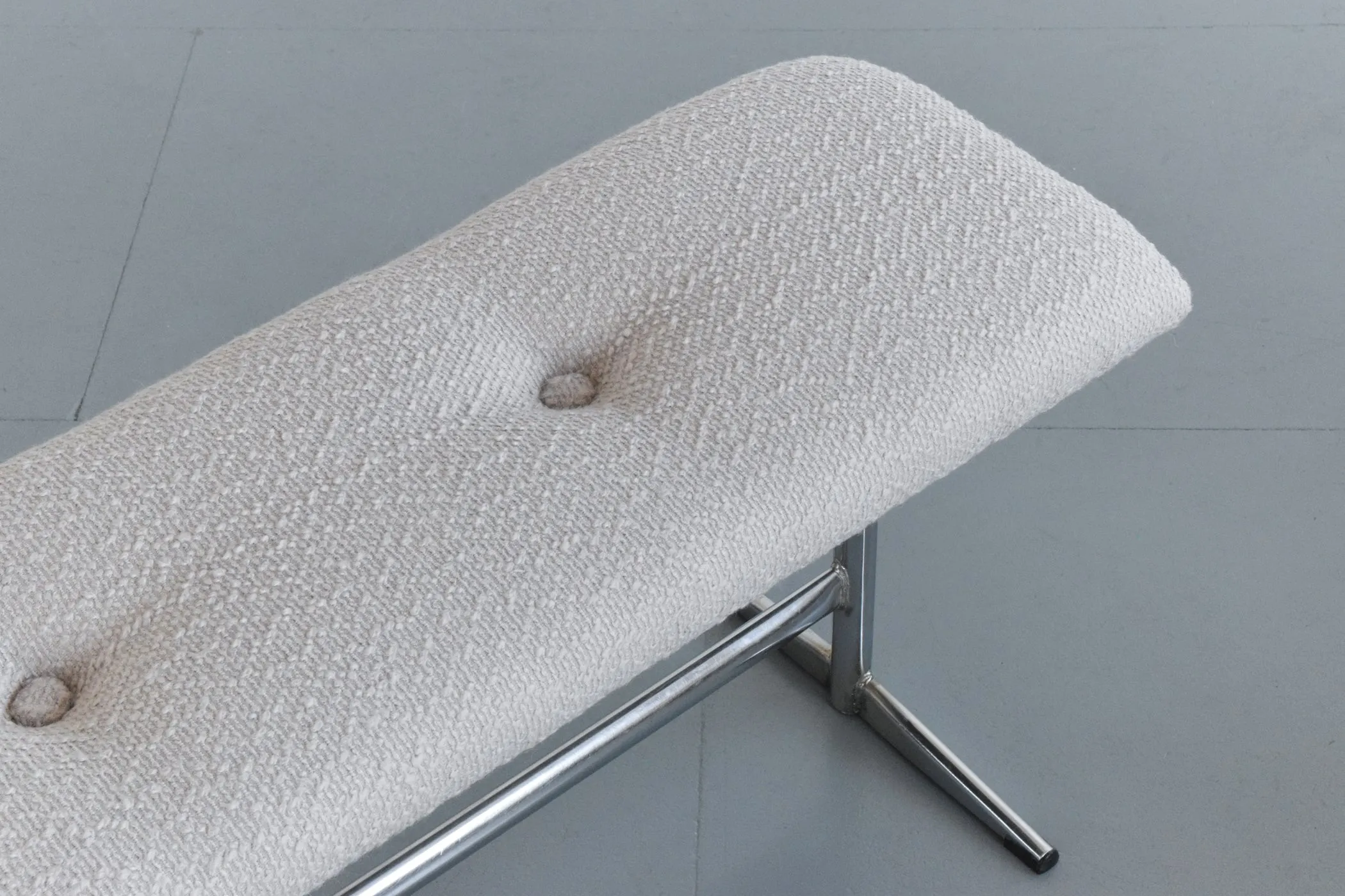 Vintage Tubular Chrome Bench with Boucle Fabric