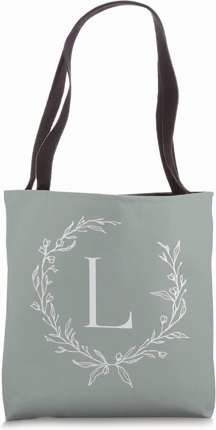 Vintage Green Capital Letter L Monogram Initial L Tote Bag