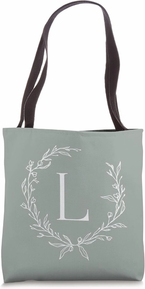 Vintage Green Capital Letter L Monogram Initial L Tote Bag