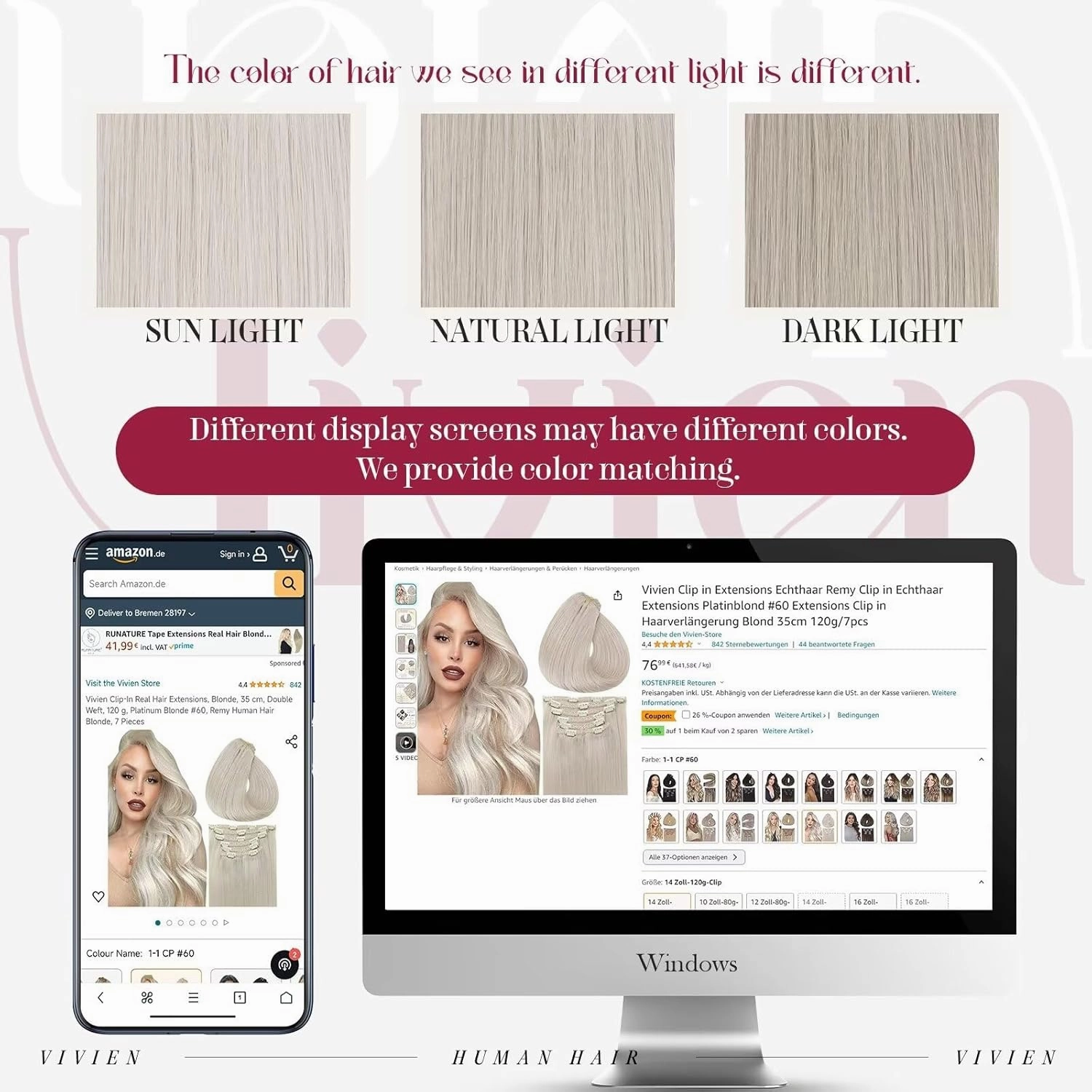 Vivien Human Hair Clip in Extensions Blonde Invisible Clip in Hair Extensions Human Hair Platinum Blonde Remy Smooth 10 Inch 80g 5pcs