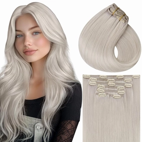 Vivien Human Hair Clip in Extensions Blonde Invisible Clip in Hair Extensions Human Hair Platinum Blonde Remy Smooth 10 Inch 80g 5pcs