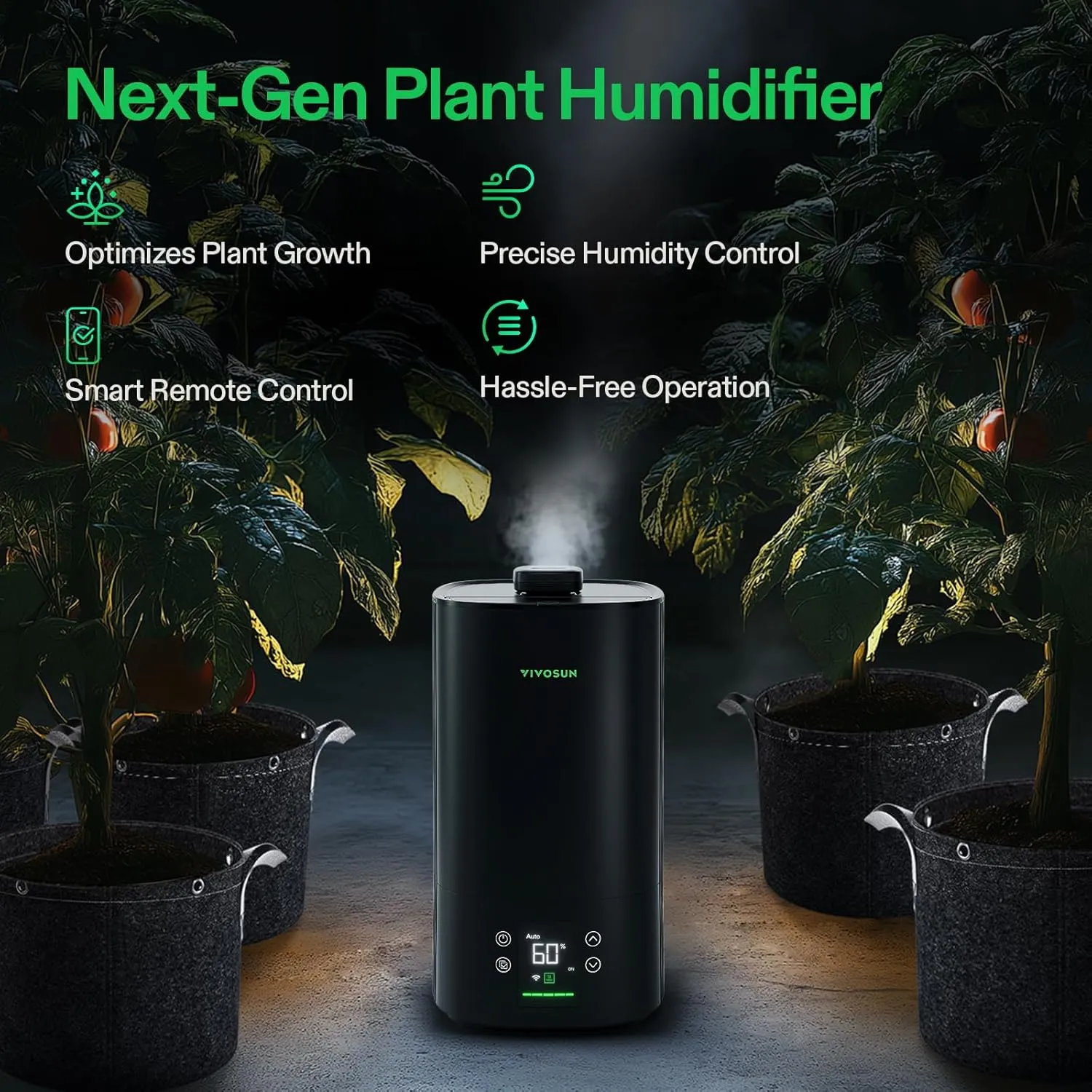 VIVOSUN AeroStream H05 Intelligent Wi-Fi Humidifier, 1.32 Gal / 5 L Humidifier with Temp & Humidity Probe, Smart Remote Control, Designed for Growers
