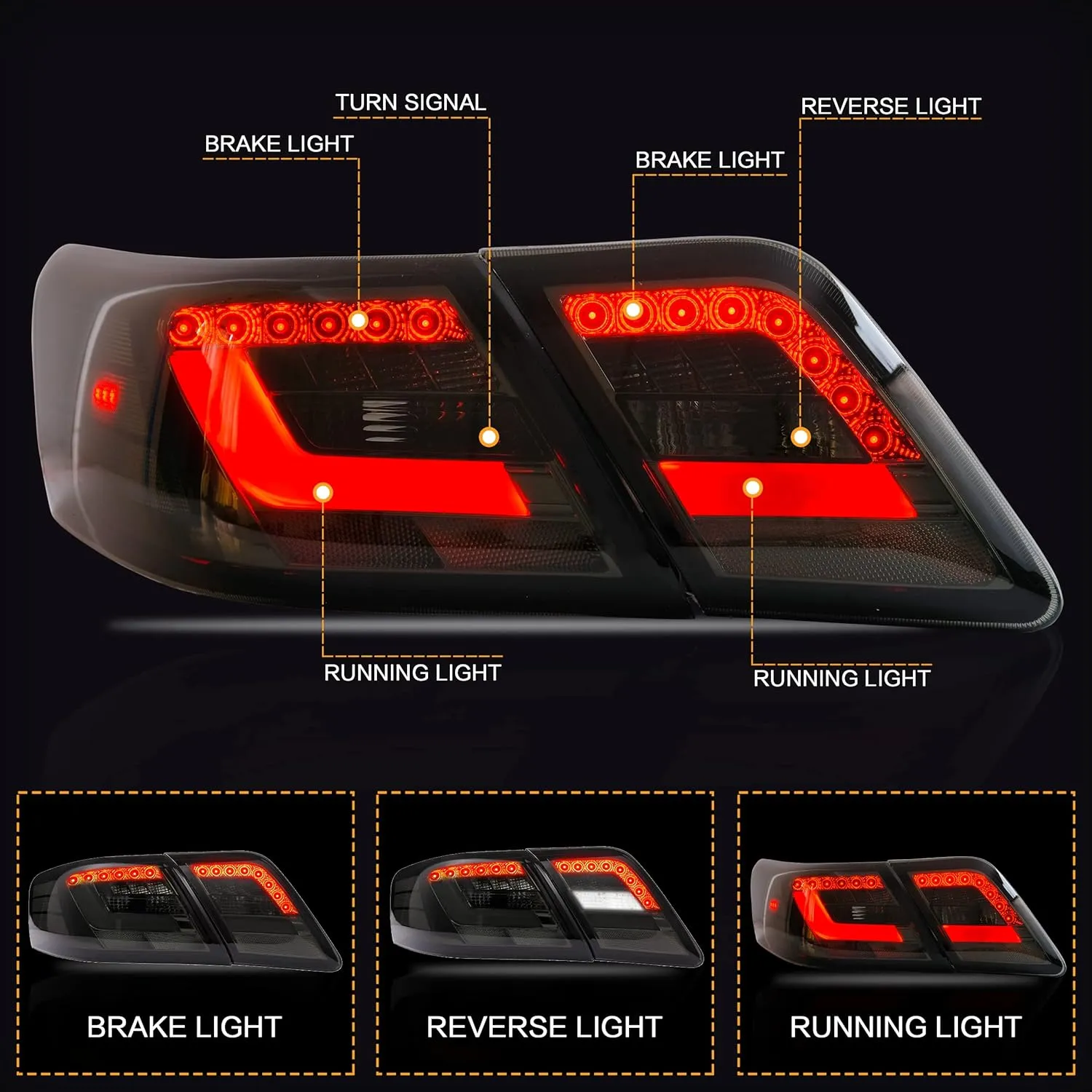 VLAND LED Tail lights Fit for Toyota Camry 2007-2011(Not Fit for Camry LE/Hybrid Models/Factory LED Light), Smoked
