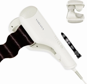 VODANA Compact Triple Flow Hair Waver - Portable Ceramic Curling Iron, Long-Lasting Beach Waves, Fast Heat-Up Double Barrel (1.5 inch, Ivory)