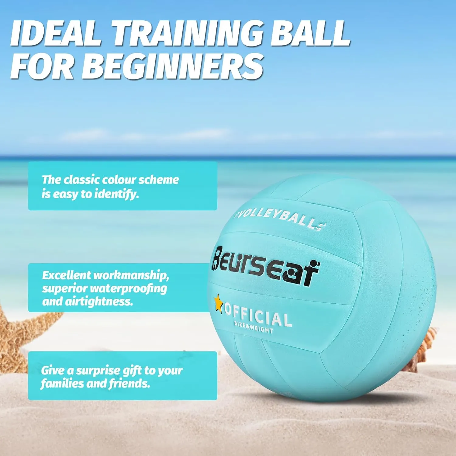 Volleyball, Soft Touch Beach Volleyball, Indoor Outdoor Volleyball for Beach Game Training, Official Size 5