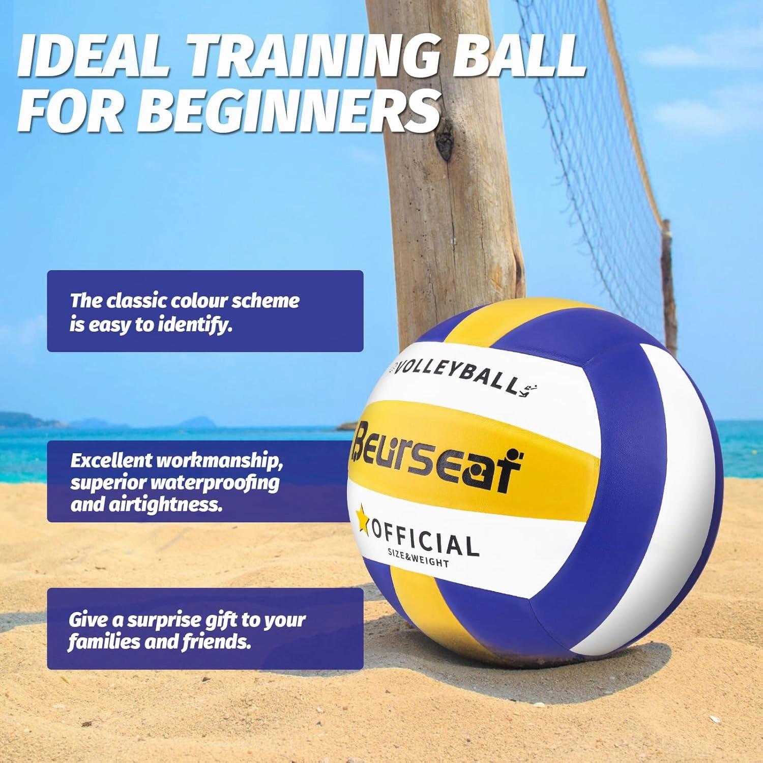 Volleyball, Soft Touch Beach Volleyball, Indoor Outdoor Volleyball for Beach Game Training, Official Size 5