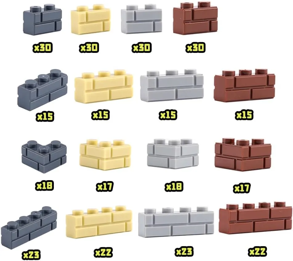 Wall Classic Bricks Parts and Pieces: 340 PCS Masonry Profile Accessories Building Block Sets(Mix)