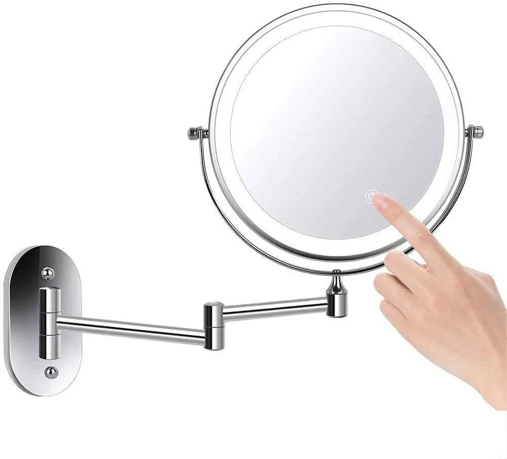 Wall Mounted Makeup Mirror LED Touch Screen Adjustable Light Double Sided 1X/10X Magnifying Vanity Mirror
