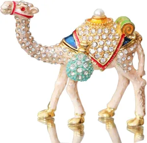 Waltz&F Camel Figurine Trinket Boxes Ornament Crystals Hand-painted Patterns Jewelry Trinket Box Hinged Collectible Ring Display Holders