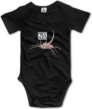 Wanna A Free Hug from Me? Baby Bodysuit Funny Facehugger Aliens Short Sleeve Onesie D-Black, 3 Months
