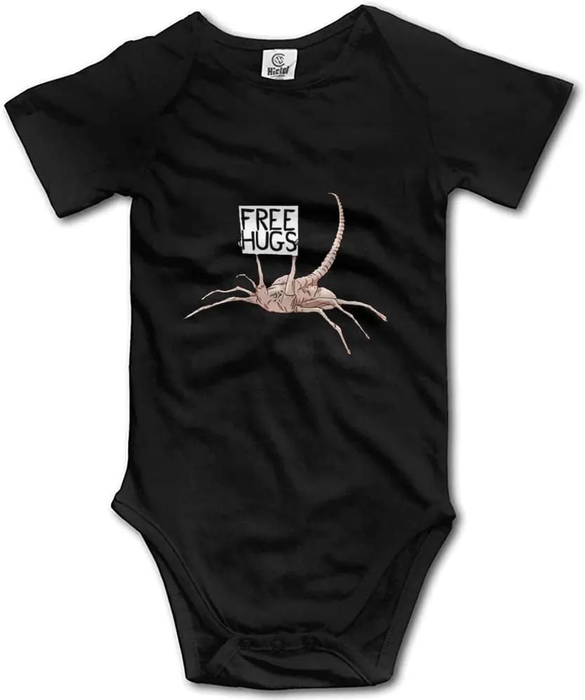 Wanna A Free Hug from Me? Baby Bodysuit Funny Facehugger Aliens Short Sleeve Onesie D-Black, 3 Months