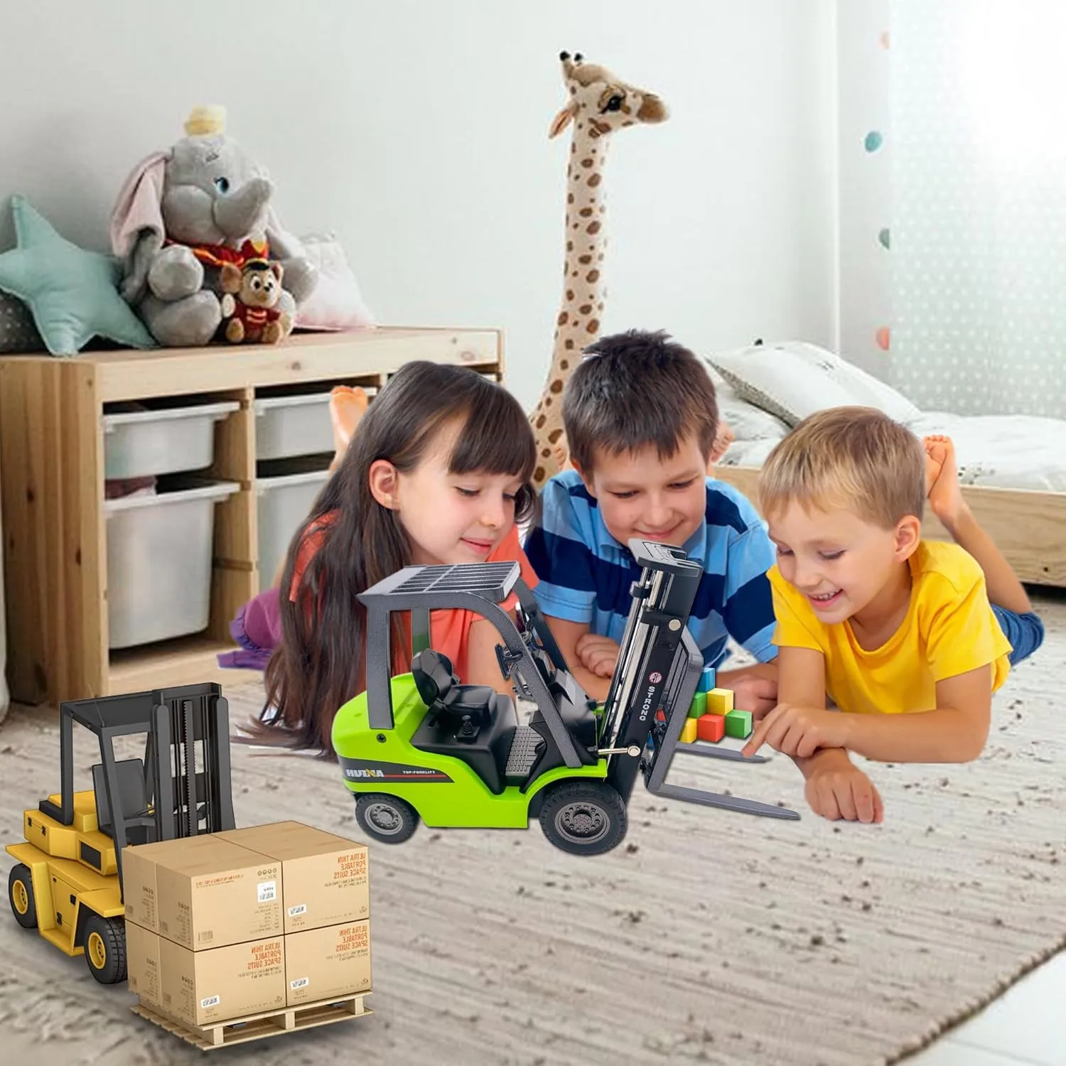 Warehouse Truck Vehicle Toy - Forklift Construction Toys for Kids, 1:50 Scale, Heavy Metal (Green)