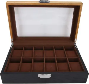 Watch Box, Solid Wood 12 Slot 2 Color Display Storage Collection Case Glass Top Jewelry Display Holder for Men Women Classic Vintage Organizer