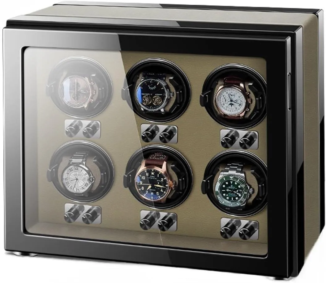Watch Winder for Automatic Watches Ultra Quiet Motor for 6 Automatic Watches with LED Lights Soft Flexible Watch Pillows Storage Display Box (Brown 6 0)