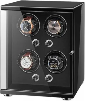 Watch Winder for Automatic Watches with Quiet Motor for 4 Automatic Watches Storage Display Box with LED Lights Storage Display Box (Black 4 0)