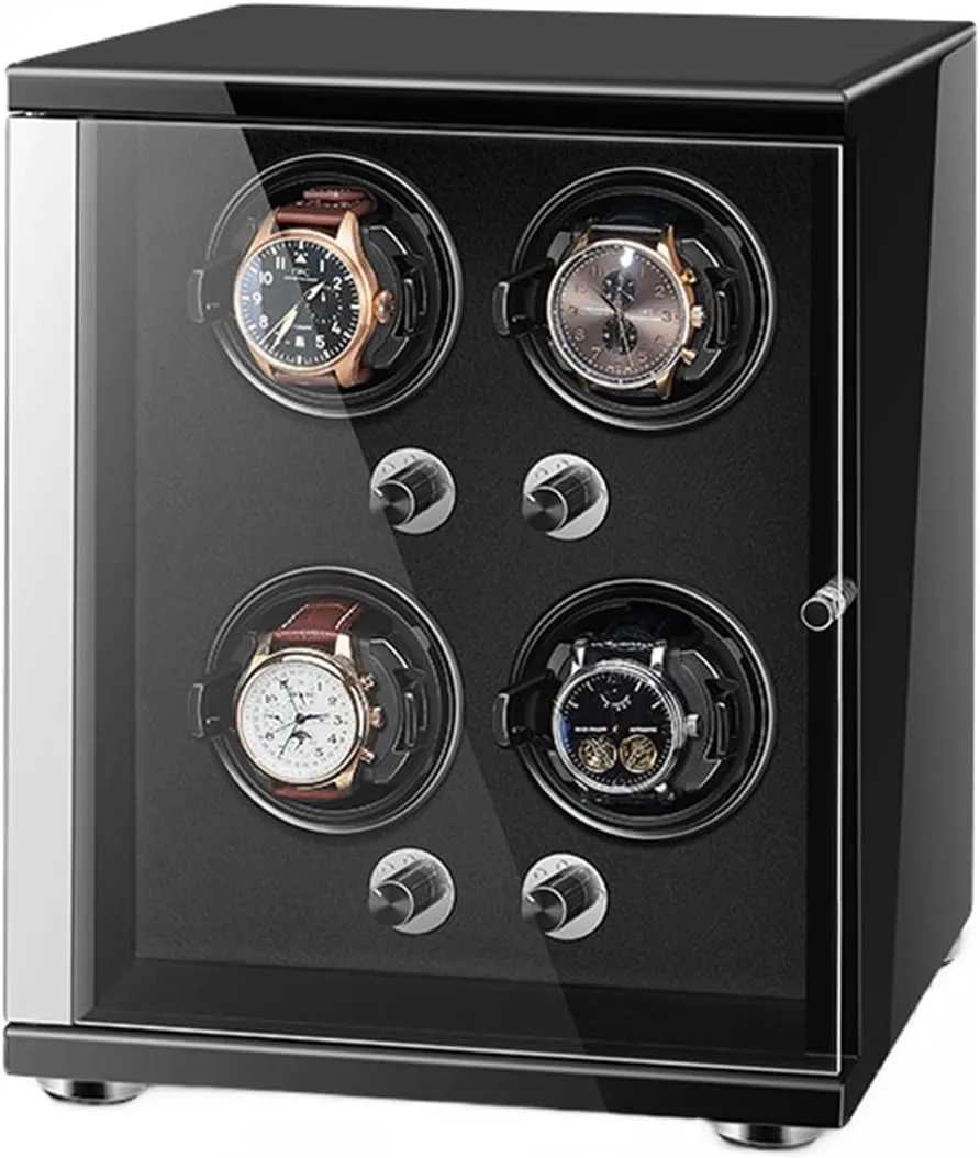 Watch Winder for Automatic Watches with Quiet Motor for 4 Automatic Watches Storage Display Box with LED Lights Storage Display Box (Black 4 0)